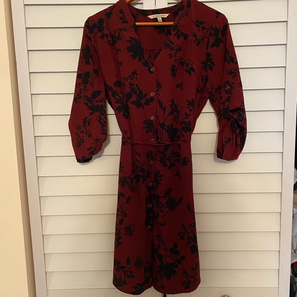 Maroon shirt dress with floral pattern